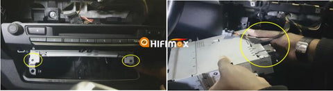 remove the bmw x5 x6 radio head unit and take off it's harness on the back