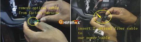 move the optical fiber cable from bmw x5 x6 harness to our power cable