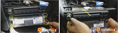 Remove 4 screws and slide out the factory radio Head unit