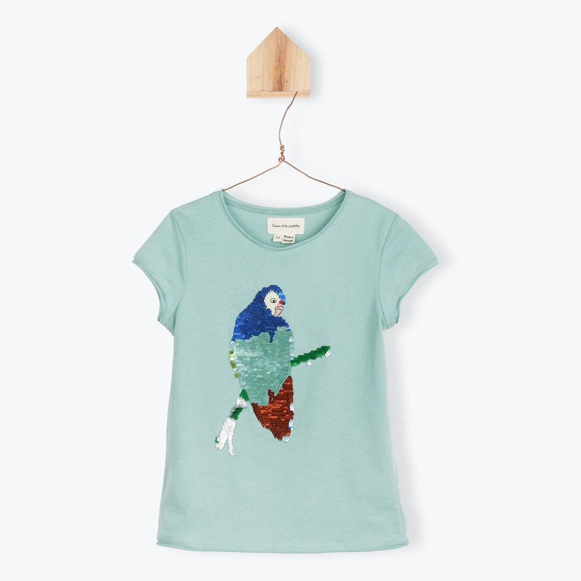 Teal Green Parrot Sequined Tee