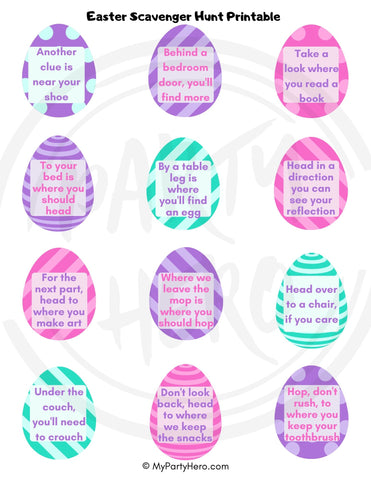 Easter Scavenger Hunt Clues for Eggs - Free Printables for Download