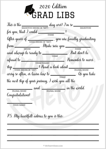 Grad Party Game Printable for 2020 Grad Libs at Home
