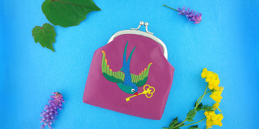 Online shopping for LAVISHY swallow bird brings you key of love embroidered kiss lock frame coin purse