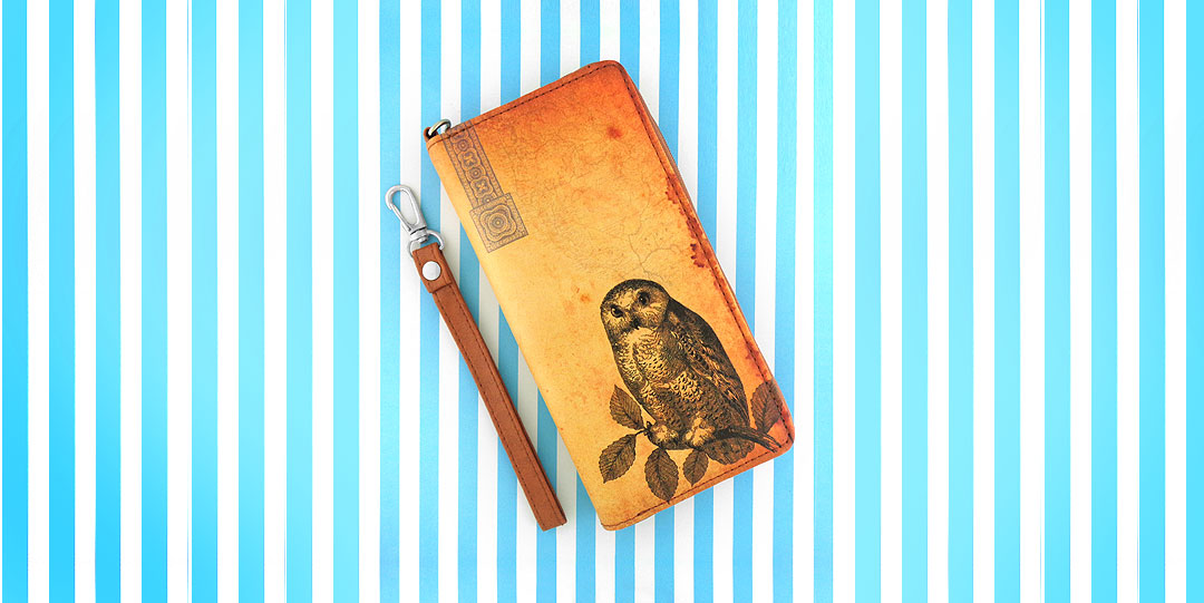 Online shopping for LAVISHY vintage style owl print vegan unisex large wristlet wallet