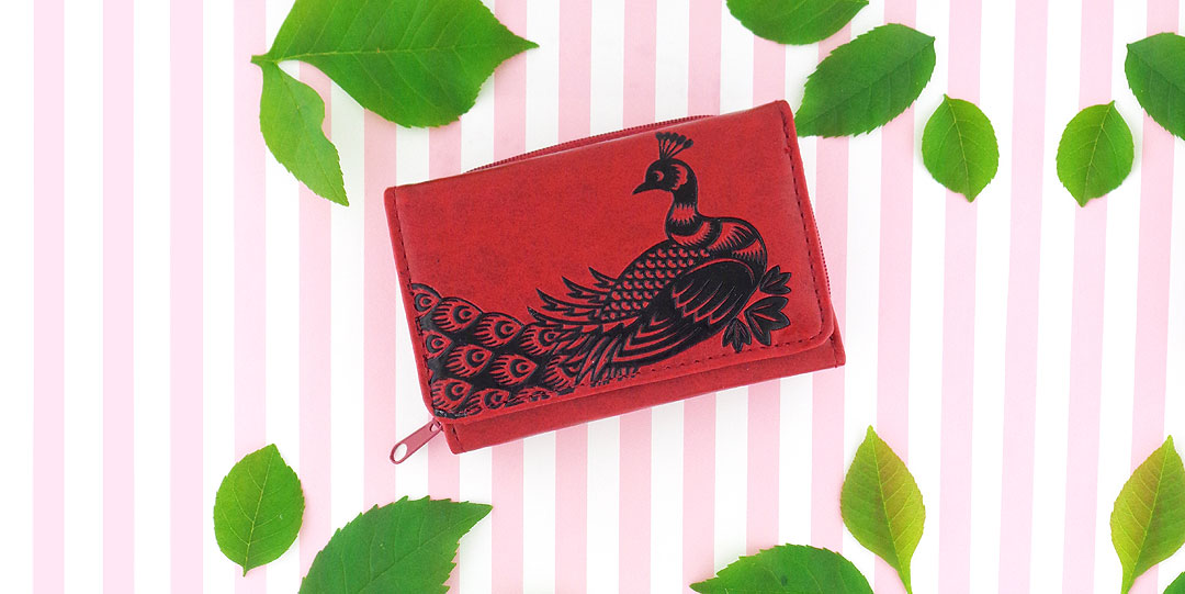 Online shopping for LAVISHY peacock emboss vegan small tri-fold wallet