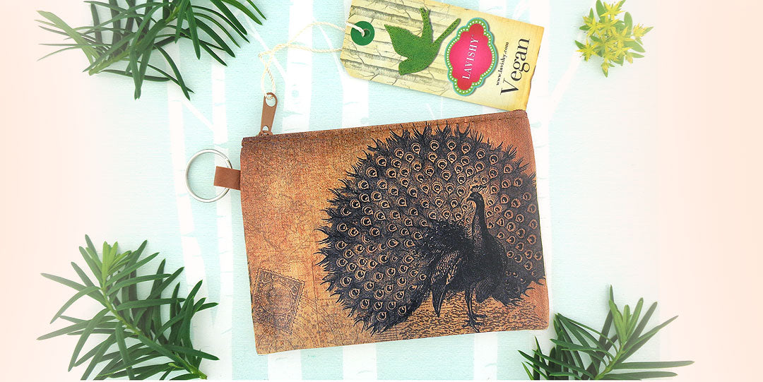 Online shopping for LAVISHY vintage style printed peacock vegan key ring coin purse