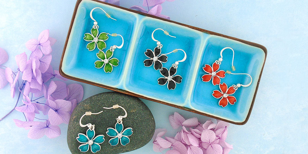 LAVISHY handmade colorful enamel cherry blossom flower earrings