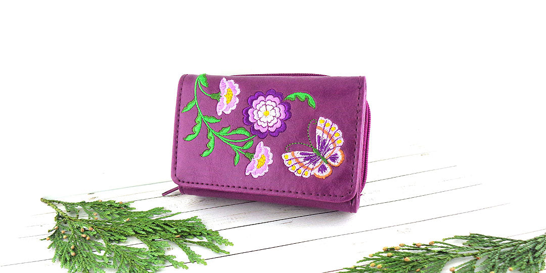 Online shopping for LAVISHY flower and butterfly embroidered vegan small tri-fold wallets