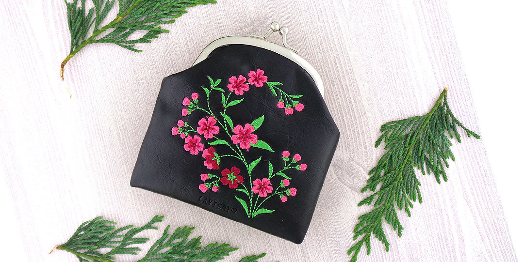 LAVISHY cherry blossom flower embroidered kiss lock frame coin purse