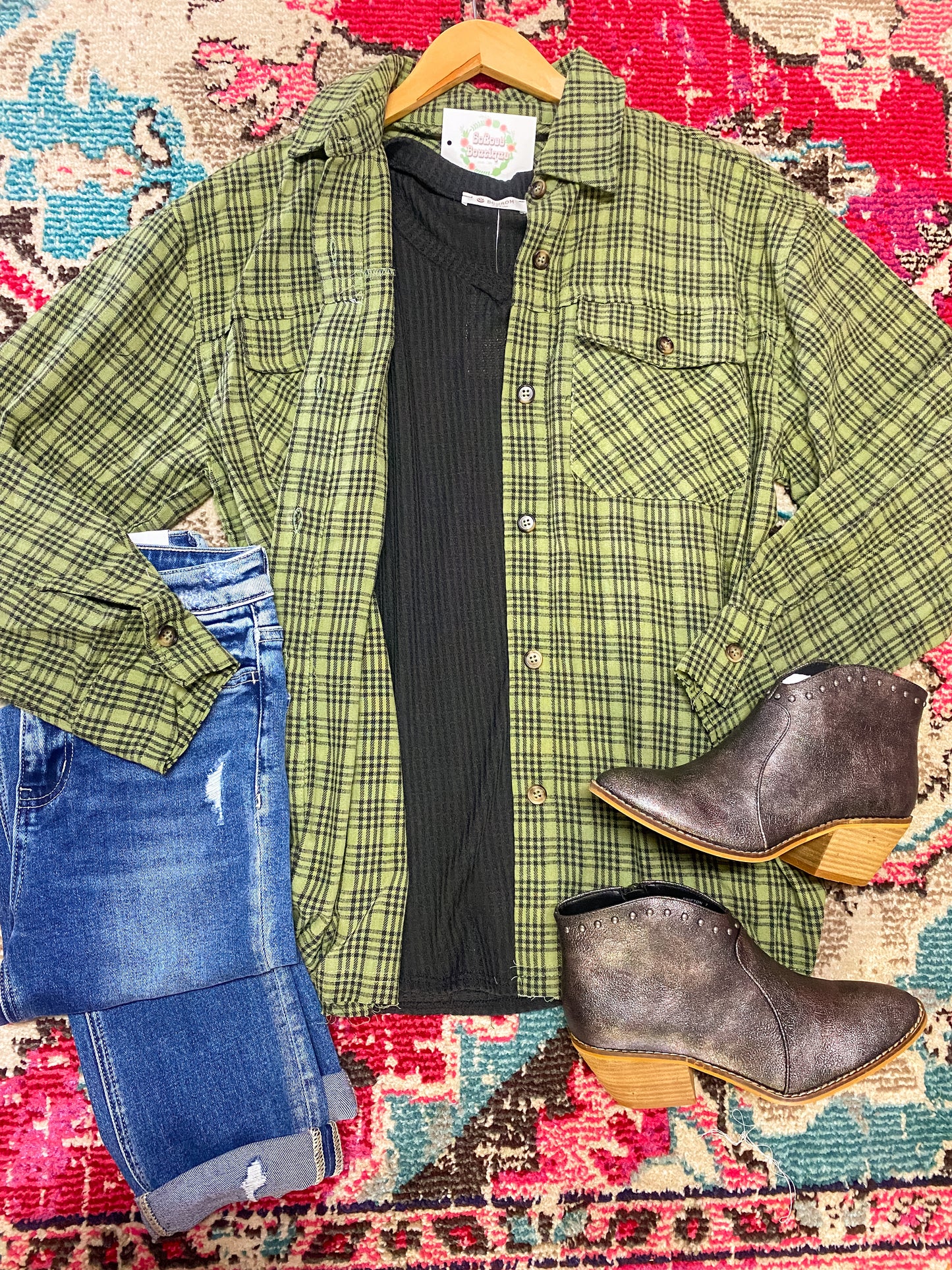 Olive Plaid Shacket