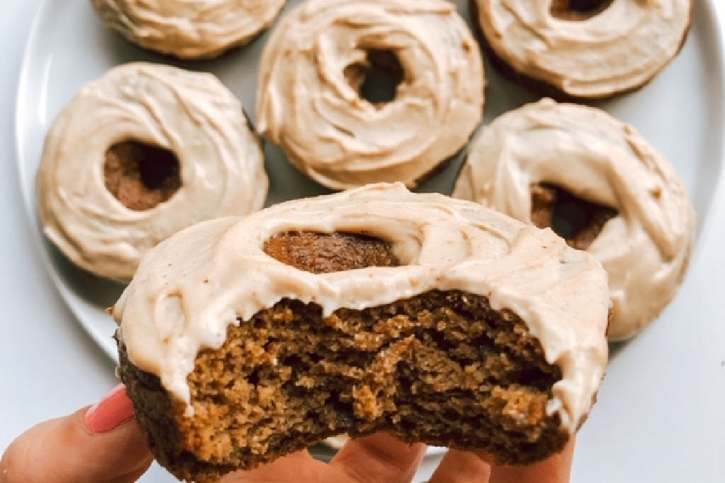 KRISTEN'S PUMPKIN CACAO DONUTS WITH PEANUT BUTTER FROSTING