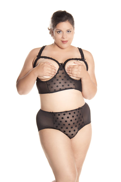 Plus Size Womens Long Line Open Cup Bra And High Rise Retro Panty 2 P