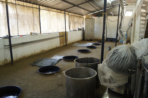 Underground vats prepared for fermenting and dyeing Indigo using alkaline lime and water. The cloth is dyed in it for 10-20 mins depending on the darkness required and is sun-dried. 