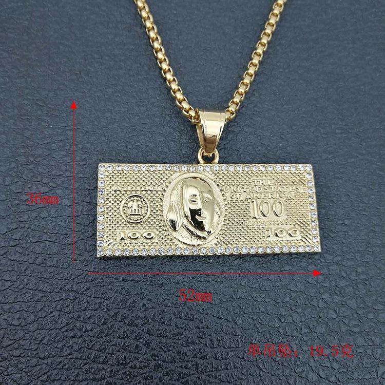 Hip Hop New Jewelry 100 Dollars Franklin Head Pendant AAA Zircon Bling Iced Out Neckalce with Link Chain Best for Lover Hip Hop New Jewelry 100 Dollars Franklin Head Pendant AAA Zircon Bling Iced Out Neckalce with Link Chain Best for Lover