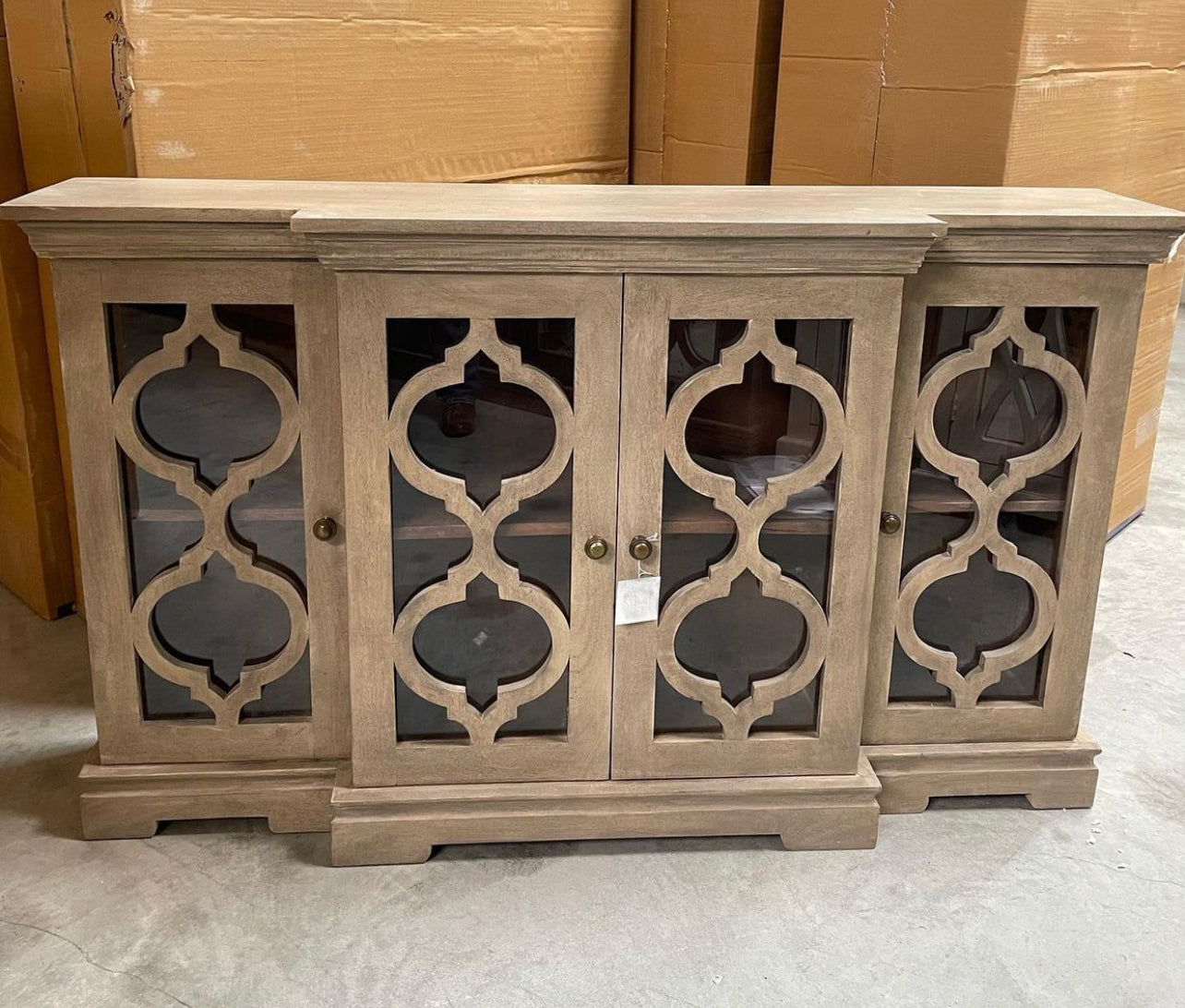 Leslie Mango Wood Quatrefoil Glass Console (Natural)