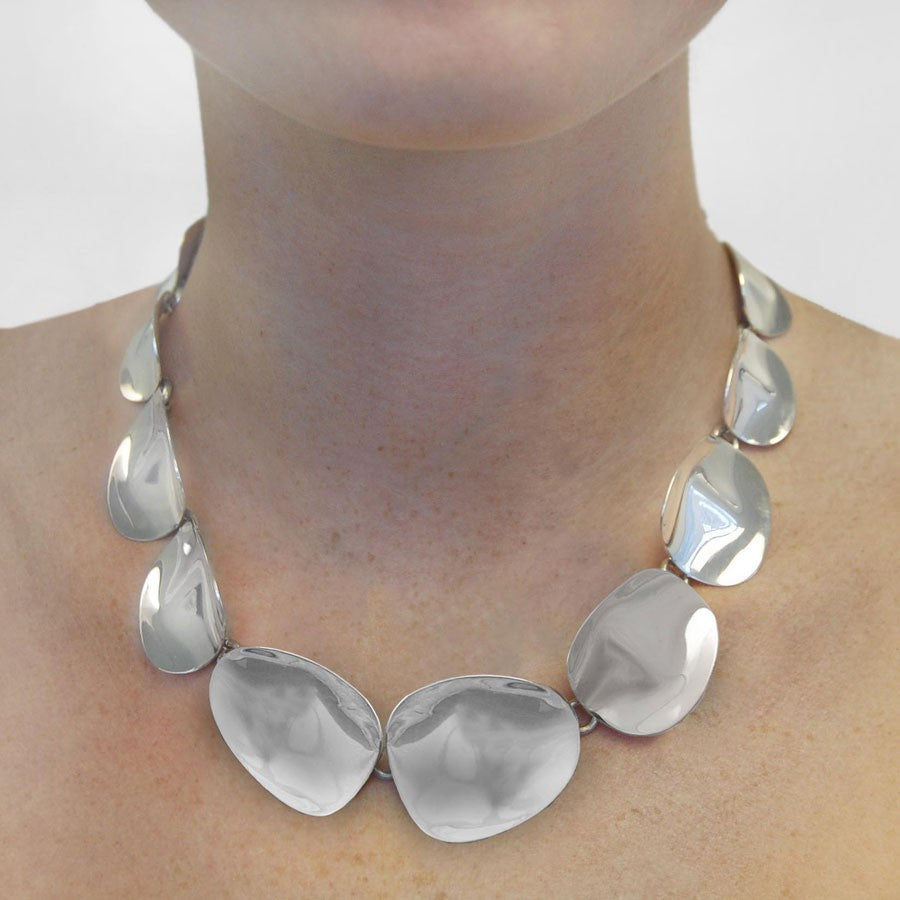 Petal Silver Chunky Statement Necklace 