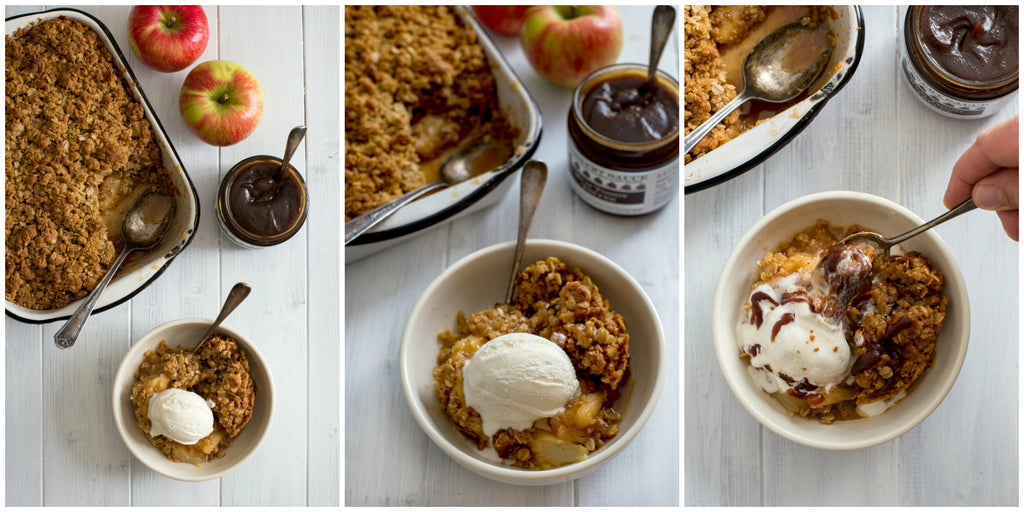 apple crisp with rum sauce dessert