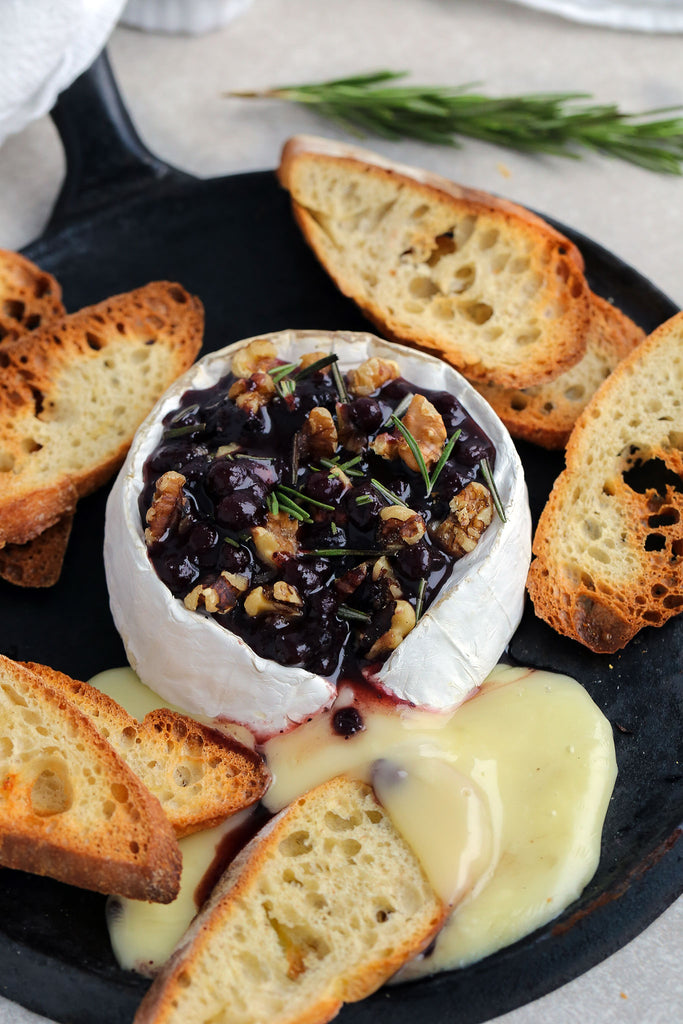 Baked Brie with Blueberry Compote, Rosemary and Walnuts
