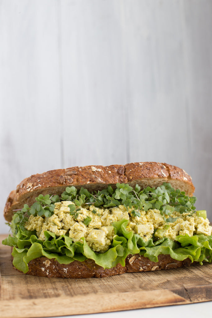 Tofu "Egg" Salad Sandwich with Lemon Green Tahini Dressing