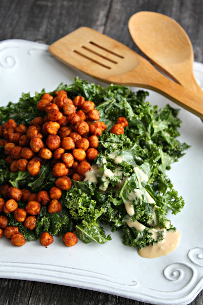 Kale Salad with Crispy Chickpeas and Sesame Dressing