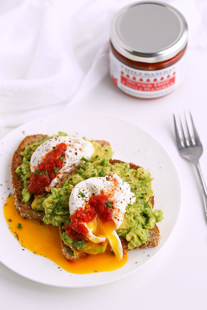 Poached Eggs with Super Hot Chili Sambal Sauce