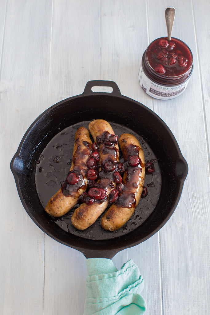 Sausage with Sour Cherry Spiced Wine Sauce | Wozz! Kitchen Creations