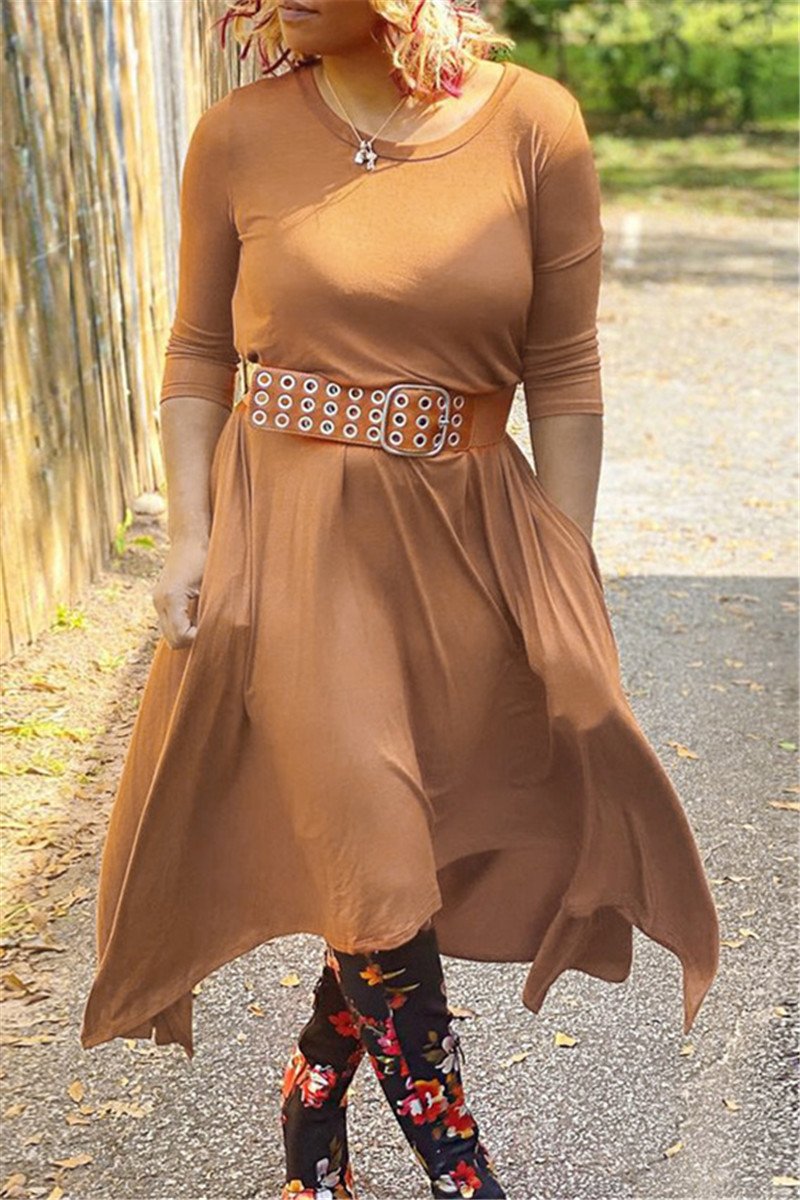Plus Size S-5XL Irregular Hem Pocketed Casual Maxi Dress Cutegurus Plus Size S-5XL Irregular Hem Pocketed Casual Maxi Dress