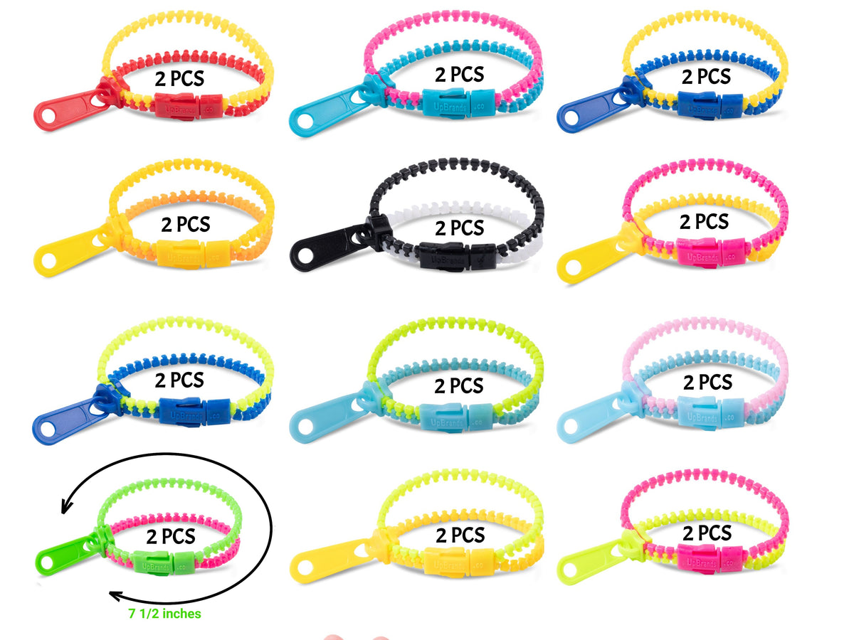 50x Friendship Fidget Zipper Bracelets Sensory Toys Bulk Set Neon Color for Kids 