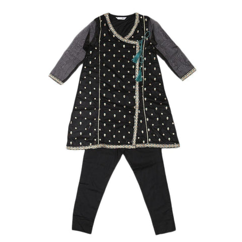 Girls Embroidered 2 Piece Suit - Black - test-store-for-chase-value