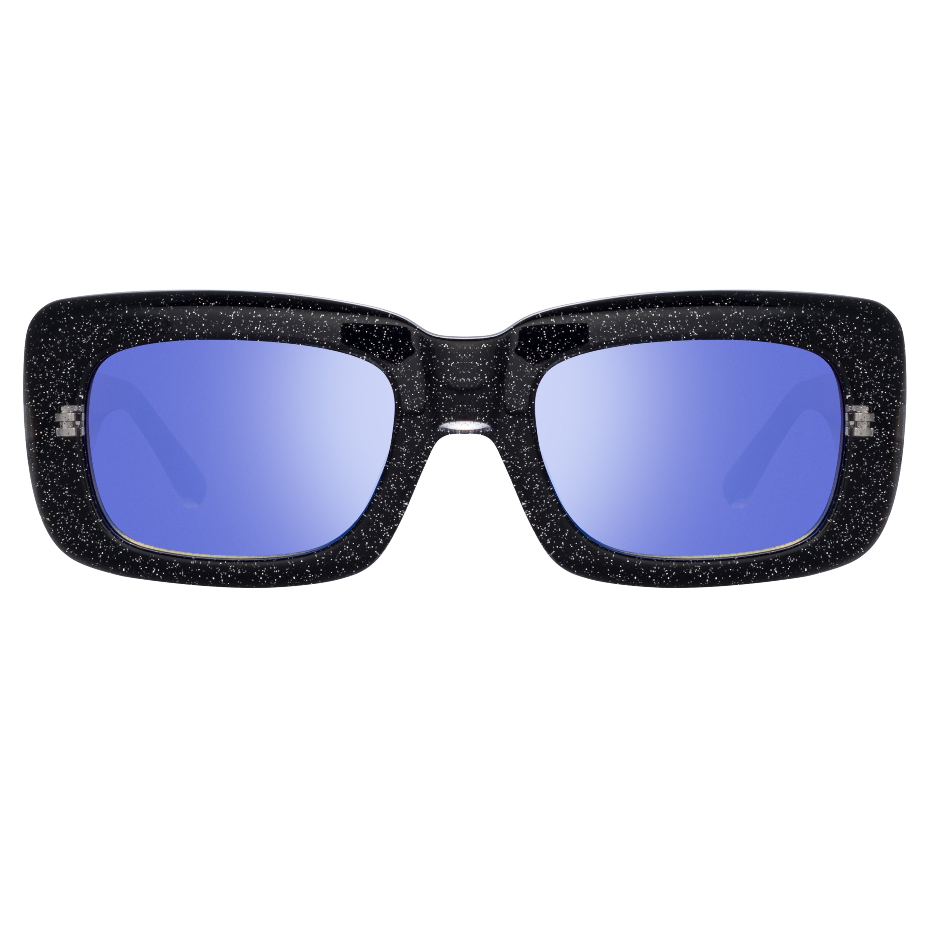 The Attico Marfa Rectangular Sunglasses in Glitter and Blue