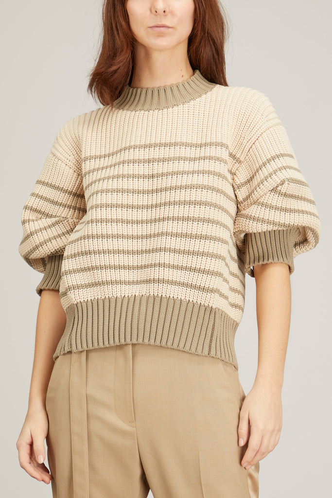 Horizontal Stripe Knit Pullover in Beige