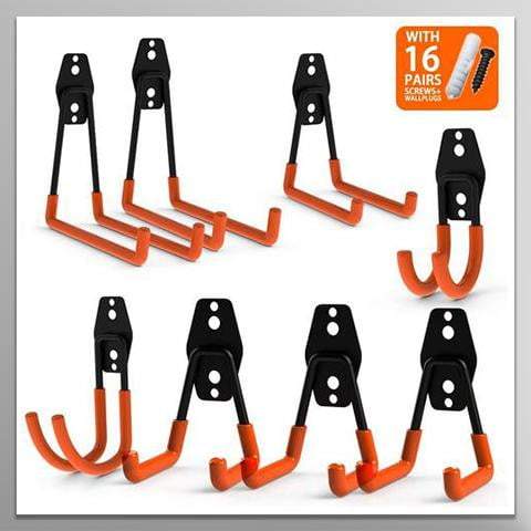 CoolYeah Steel Garage Storage Utility Double Hooks, Heavy Duty for Organizing Power Tools,Laddy,Bulk items (Pack of 8)