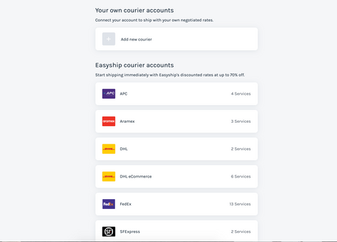 Easyship supported carriers page