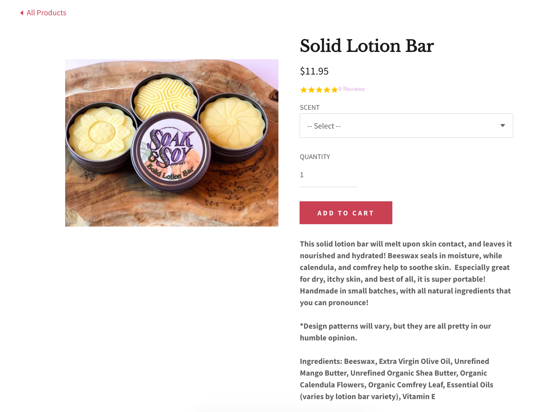 soak & soy solid lotion bar product page