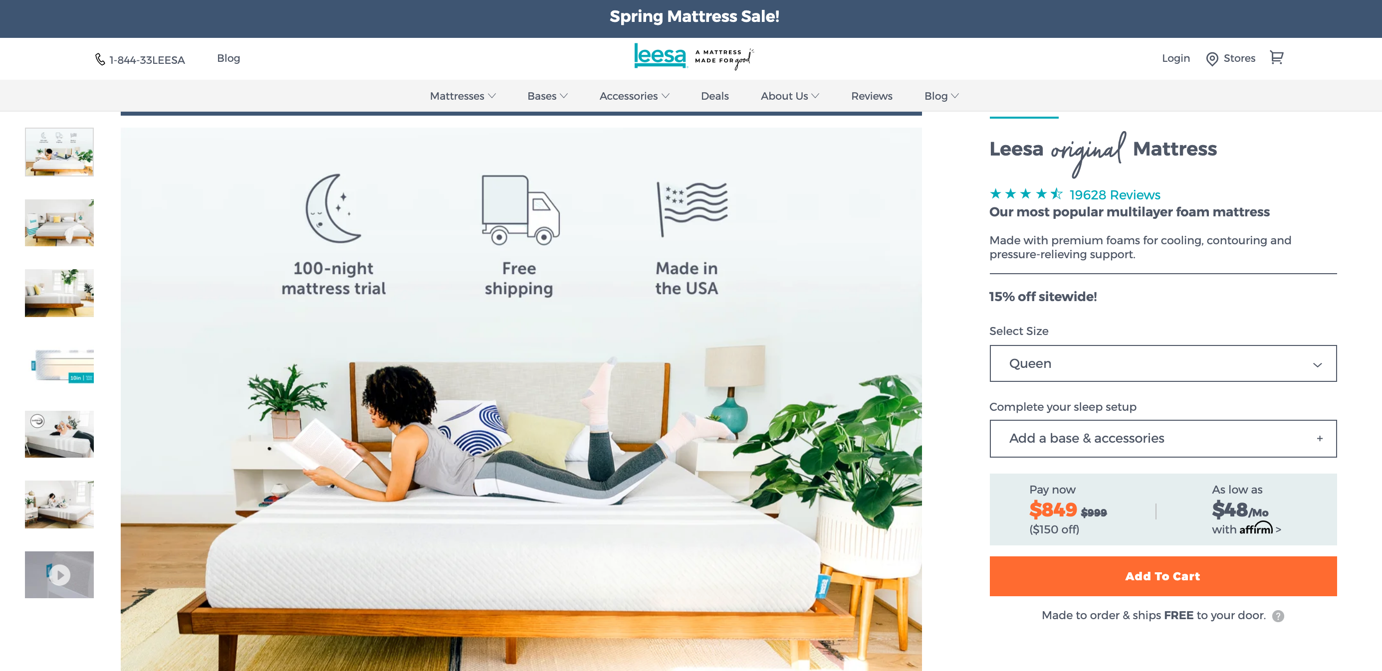 leesa mattress product page