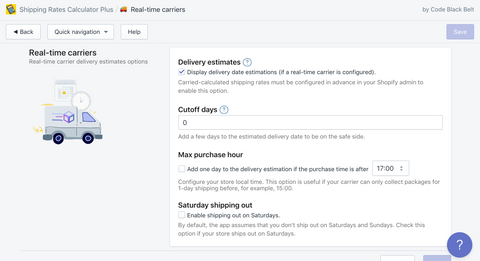 Shipping Rates Calculator Plus page