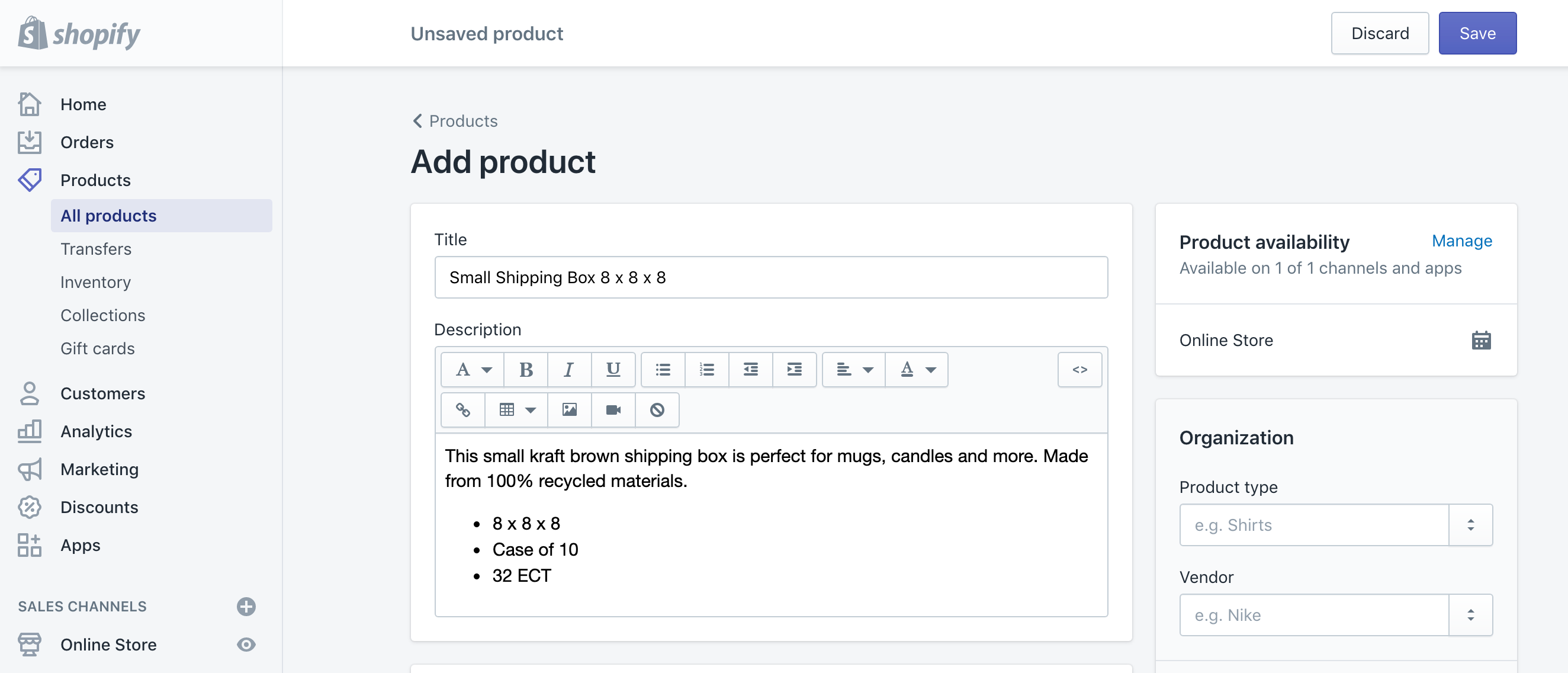 add a product to shopify