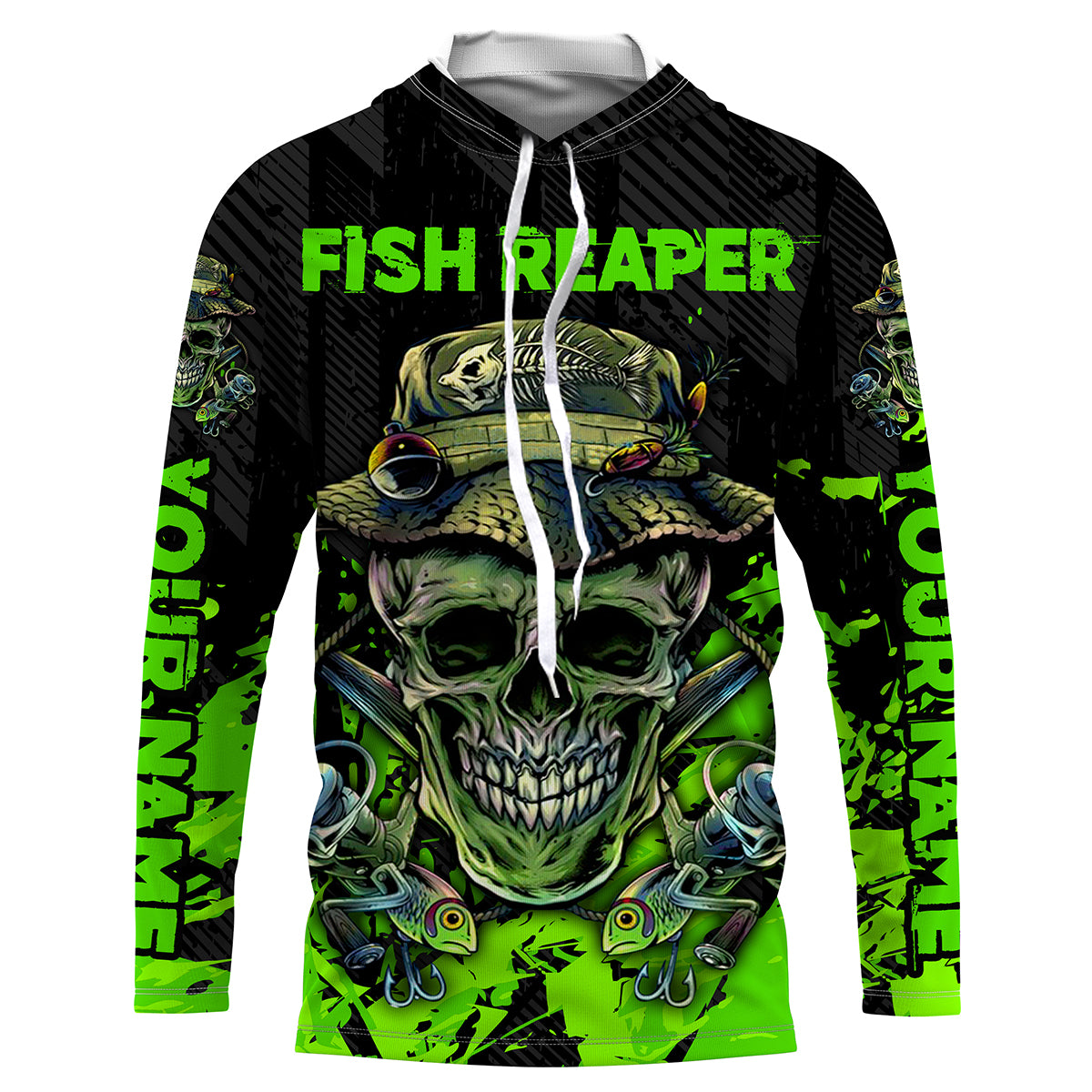 PC/タブレット PC周辺機器 Fish reaper skull black and neon green custom Fishing Shirts UV 