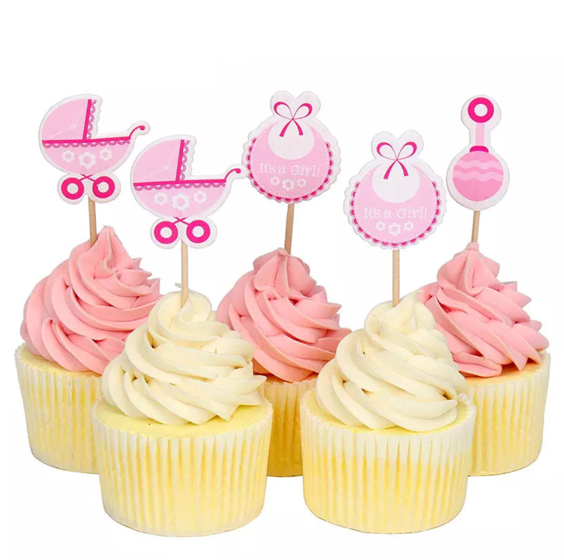 Pink oh Girl Baby Shower Cupcake Toppers Doughnut Picks 