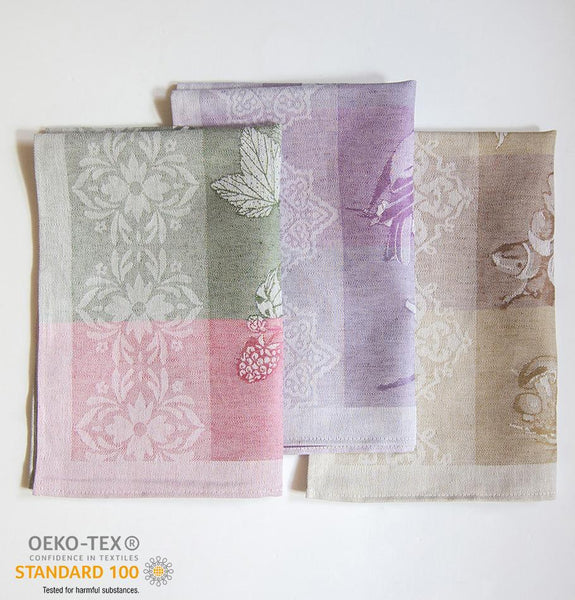 Souvenir Box of 3 Kitchen/Tea Towels Cute Textiles Jacquard Fruit/Berry Pattern 50 x 70 cm 100% Flax Linen