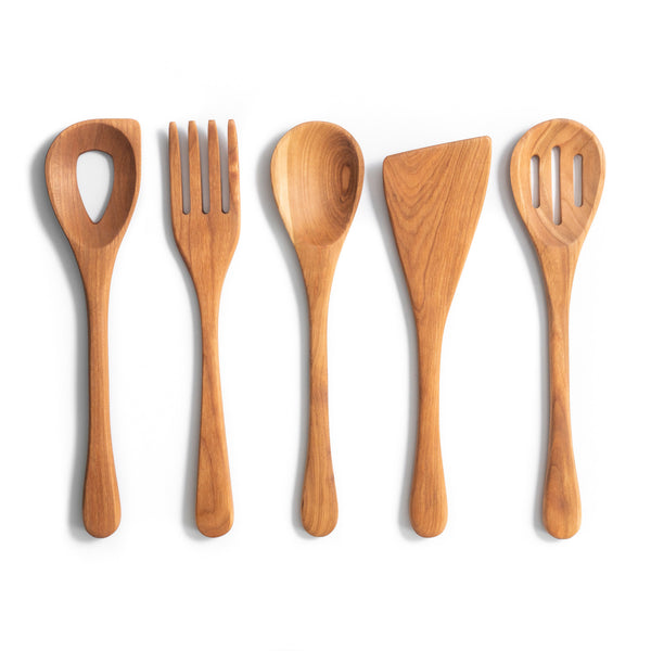 Wooden Spoons and Cooking Utensils with Handles 5PC Bamboo Kitchen Utensil Set 
