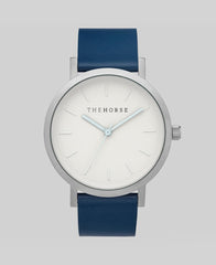 The Horse Watch Original - Brushed Silver / Navy Leather
