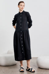 Studio Dress Long Sleeve - Black Linen