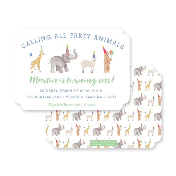 weezie b. designs | kids birthday invitation | party animals