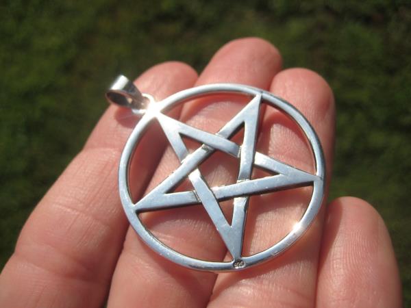 Large Pentacle Large Pentagram Pentacle Large Wiccan Pendant  Pagan Gift Pentacle pendant pentagram on petite cable chain Gift for her
