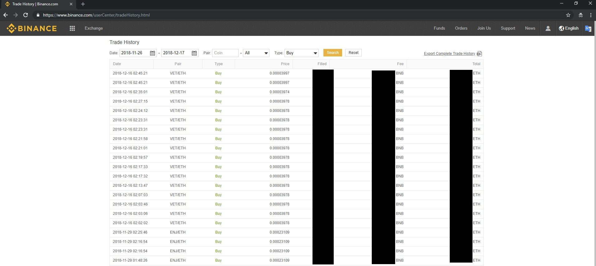 Binance trade history