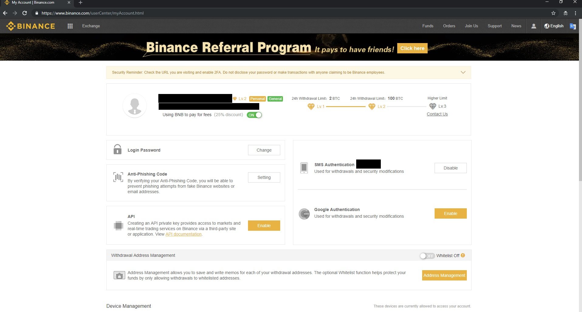 binance user account