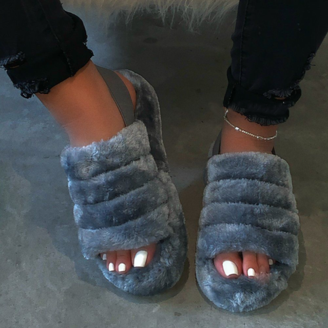 fuzzy slingback slippers