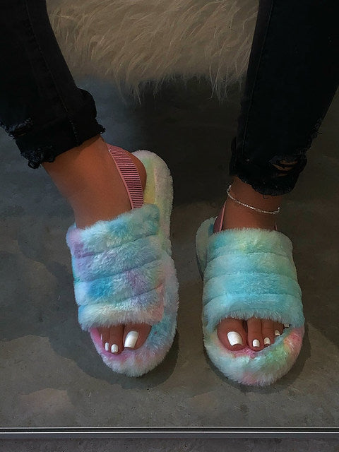 fuzzy slingback slippers