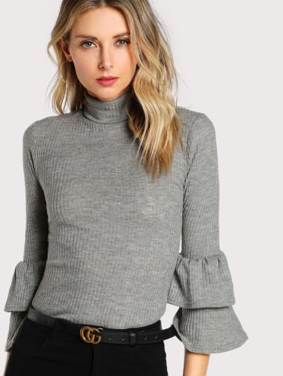 ruffle polo neck top